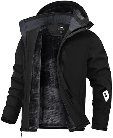 Zoofly Chaquetas Invierno para Hombre Abrigo Nieve Hombre Chaqueta de Esquí Impermeable Ski Snowboard Cazadora con Capucha Desmontable, Negro M