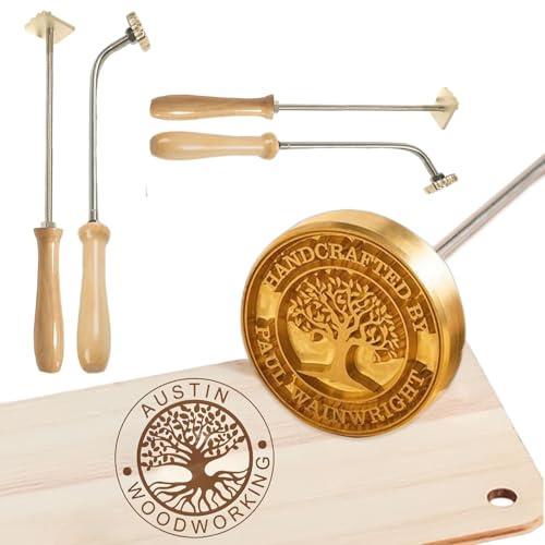 JJ GRADGOWN Personalised Branding Iron for Wood, Custom Branding Iron for Wood with Exclusive Patterns/Text, Wood Burning Metal Stamps Kit for Wood, Leather, BBQ, Crafters & Enthusiasts (Wooden)