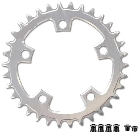 Genérico Plato de 94 BCD, 5 Tornillos, Estrecho/Ancho, 32/34/36/38/40/42/44/46 Dientes, Compatible con Cadenas Bicicleta 10/11/12 velocidades(Silver 34T)