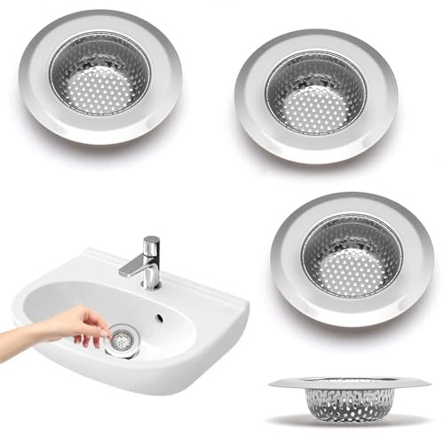 WJUAN 4 Piezas Colador Fregadero, Acero Inoxidable Rejilla Desague Cocina, Plateado Filtro para Desagüe de Baño, 9 cm Rejilla Fregadero Cocina, para Fregadero, Baño, Cocinas