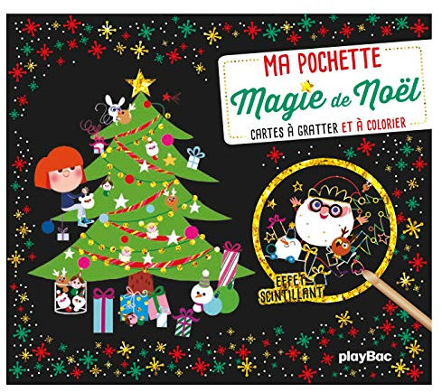 Mini pochette Magie de Noël - Cartes à gratter et à colorier: 5 cartes à gratter scintillantes, 5 coloriages, 1 pique en bois