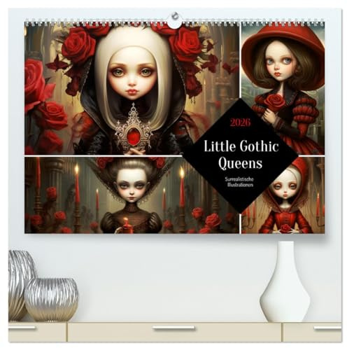 Little Gothic Queens. Surrealistische Illustrationen (hochwertiger Premium Wandkalender 2026 DIN A2 quer), Kunstdruck in Hochglanz: Ein mystischer Kalender voll düsterer Schönheit (CALVENDO Kunst)