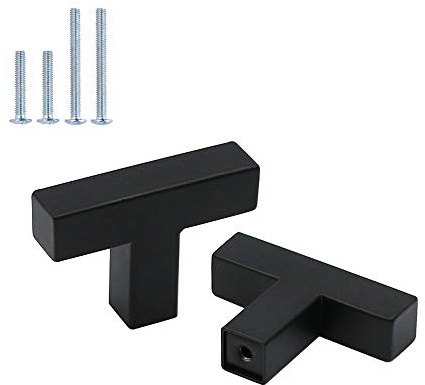 Goldenwarm 5 Stück Möbelknöpfe Schwarz Edelstahl Stangenknöpfe Modernes Relingknöpfe LSJ12BK Gesamtlänge 50mm Küchengriff Schrankgriffe Schubladengriffe Griff