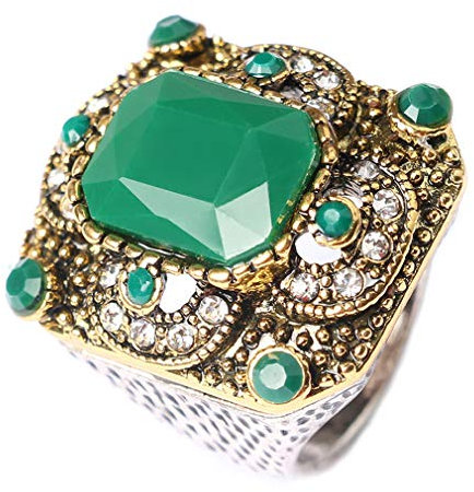 YAZILIND Herren Retro Ringe Exquisite Quadratische Form Edelstein Statement Ring Vintage Geburtstag Schmuck Geschenk Grün 20.1