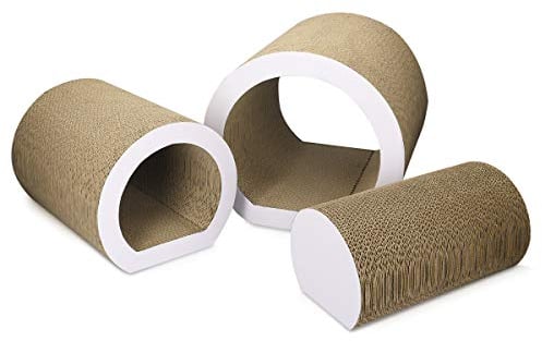 Navaris Túnel rascador para Gato - Tabla de rascar para Mascotas - Tableros Redondos 3 en 1 - Afilador de uñas de cartón Corrugado