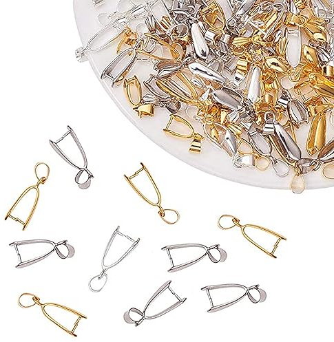 Ylinwtech 100 Stücke Schmuck Anhänger Ösen,Gold Silber Anhängerschlaufe,Anhängeröse Kettenanhänger Ösen Clips,Anhänger Kettenverschluss Clip,für Schmuck DIY,Craft Making,Anhänger,Halskette