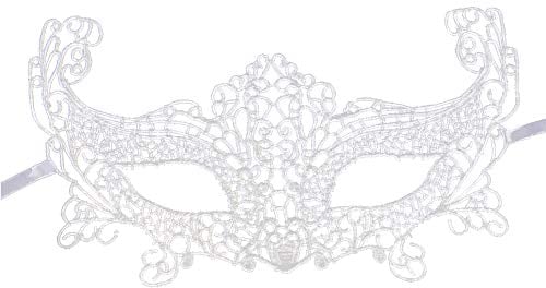 Jamron Damen Elegant Weiß Spitzen Augenmaske für Masquerade Halloween Party Abschlussball Karneval Kostüm Maske SN07830 Groß Fuchs