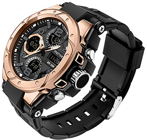 findtime Reloj digital para hombre, deportivo, al aire libre, LED, alarma, 12/24 horas, electrónico, fácil de leer, 3 ATM, resistente al agua, relojes militares para hombres, Oro Rosa, Deporte