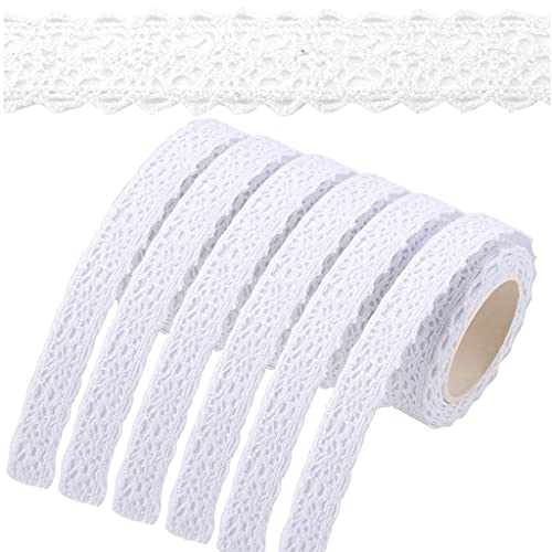 6 Rollen Weiß Spitzenband Selbstklebend borte Vintage Dekoband Spitze Bänder Bordüre Spitzenbort Stoffband selbstklebendes Spitzenband Bänder für Hochzeitseinladungen Alben,Flaschen vielem mehr.