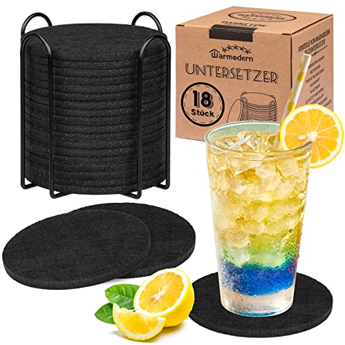 Warmodern Untersetzer Gläser 18er Set Filz Glasuntersetzer - Rund Waschbare Getränke Filzuntersetzer Geeignet für Tassen, Bar, Glas - Wiederverwendbar Tischuntersetzer Deko(18)