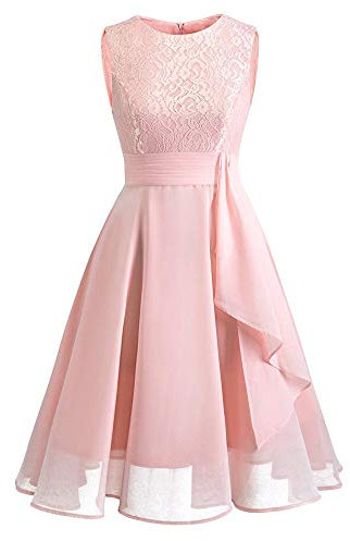 Xmiral Abito da Donna Senza Maniche Formale da Sposa Damigella d'Onore Abito Lungo in Pizzo (S,Rosa)