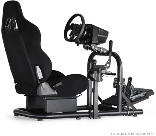 Anman Racing Simulator Cockpit with Black Seat Fit for Logitech G27 G29 G920 G923, for Thrustmaster, for Fanatec Adjustable Steering Wheel and Pedal Racing Wheel Stand with Gear Shifter Mount