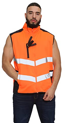 MALAIKA HI Vis Viz Body Warmer Visibility Fleece Polyester Waterproof Gilet Waistcoat (L, Orange-Navy)