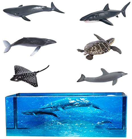 FineInno 6 Stück Ozean Themen Harzfüller, Epoxidharz Füllmaterial 3D Tier Harz Füllstoffe für Silikonform Epoxidharz Füllung, Hai, Manta, wal, Delfin