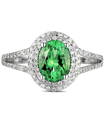 Daesar - Anillo Mujer Plata de Ley,Anillo Boda 4 Garras Oval con Circonita Verde Blanca Tamaño 12(52mm)