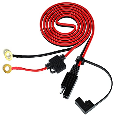 Liwinting SAE Anschluss Kabel SAE mit 10A-Sicherung an O-Typ-Kupferklemme mit Staubkappe Geeignet für Solarzellenanschluss und -Transfer, 16AWG, Autobatterietransfer usw 1m/3.28ft