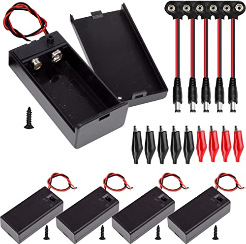 Xiatiaosann 5PCS 9v Battery Holder, 9 Volt Battery Holder with Switch, 9v Battery Case with ON/OFF Switch Lead Wires, with 9V Battery Snap Connector for Arduino RC LED Strips