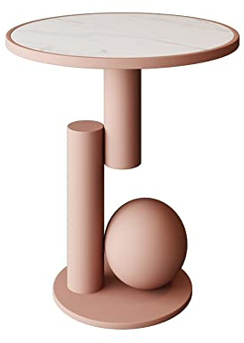 BOOMLATU Tavolino rotondo in marmo moderno, 39,9 cm, colore: rosa