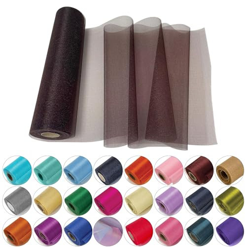 Trimming Shop Organza-Rolle, 25 m x 29 cm, schneetransparenter Glitzerstoff, Elegantes Dekotuch für Stuhl, Schleife, Tischläufer, Hochzeitslocation, Partydekoration, Dunkelbraun