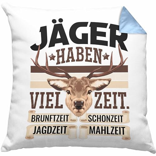Trendation Jäger Haben Viel Zeit Kissen mit Füllung 40x40 Geschenk für Jäger Männer Spruch Jagd Jagen (Blau)
