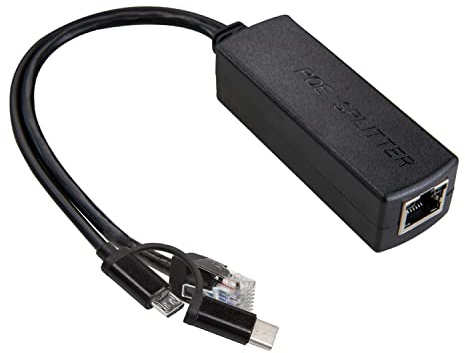 UCTRONICS Gigabit PoE Splitter 5V 3A, 2-in-1 PoE auf USB C/Micro USB Adapter, IEEE 802.3af/at Compliant 10/100/1000Mbps for Raspberry Pi 3/4, Security IP Cameras and More