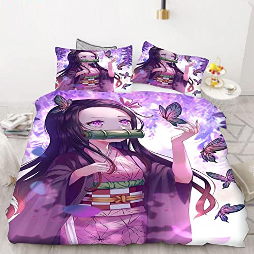 Bfrdollf Demon Bettwäsche 135x200 Anime Demon Bettbezug-Set 100% Mikrofaser Für Jungen Und Mädchen Kinder (12,Single 135 X 200 cm)