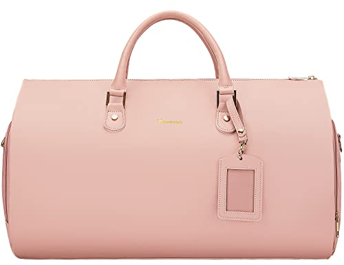 Modoker Damen-Kleidersack aus Leder mit Schulterriemen, 2-in-1 zum Aufhängen, für Koffer, Anzug, Reisetasche, Pink