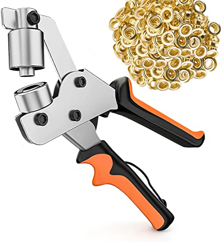 eqivei Set di pinze per occhielli portatili, con 600 occhielli (diametro 10 mm), pinza per occhielli per teloni, tende da sole e pelle, pinza per fori