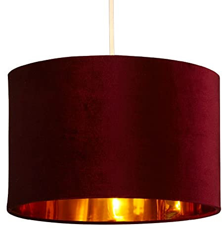 Wine Red Velvet & Gold Inner Modern Easy Fit Round Drum Pendant Shade | 30cm Diameter (12 Inch) | None Electric Shade | Ideal for Pendants & Table Lamps | Fits All Lampholder Types E14 E27 B15 B22