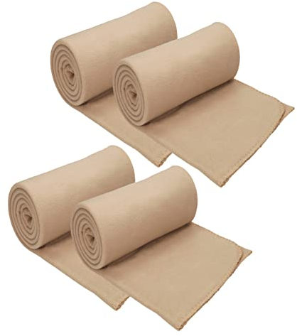Betz 4 Stück Fleecedecke Kuscheldecke Wohndecke Größe 130 cm x 170 cm Farbe Sand
