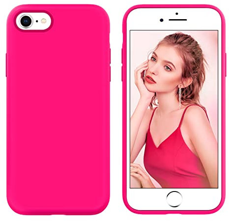 DUEDUE Coque pour iPhone 7/8/SE Silicone Liquide Douce Rigide Antichoc Micrifibre iPhone 8 Protection Téléphone pour iPhone 7/8/SE 2020/2022 5G, Rose Rouge