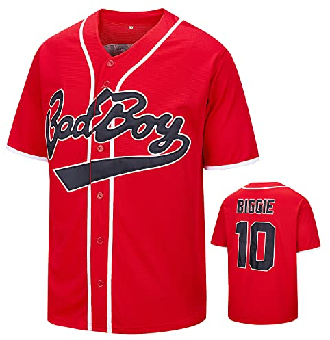 Aolapo 90er Jahre Outfit für Herren, Uni Badboy #10 Hip Hop Party Lose Baseball Trikot Shirt Kleidung Damen, Rot/Ausflug, einfarbig (Getaway Solids), XX-Large