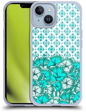 Head Case Designs Azul Turquesa Azul Floral Caso de Gel Suave Compatible con Apple iPhone 14