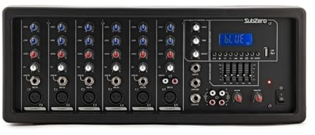 SubZero Mezclador autoamplificado con reproductor multimedia digital | Seis canales con entradas XLR y jack, reproductor MP3 integrado con Bluetooth, 200W RMS/250W pico