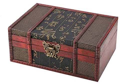 Vintage hölzerne Aufbewahrungsbox, Schatzkiste Schmuck Aufbewahrungsbox Schmuckschatulle Schmuck Organizer Dekorative Schatzbox 23 x 16 x 9.8cm (Chinesischer Stil mit Schloss)