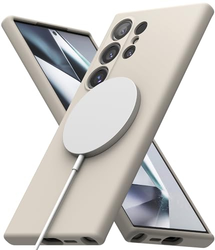 Ringke Coque Compatible avec Samsung Galaxy S24 Ultra [Silicone Magnetic] Magnétique Microfibre Douce Silicone Bumper Ultra Mince Fine Souple Légère Étui pour Coque S24 Ultra - Stone