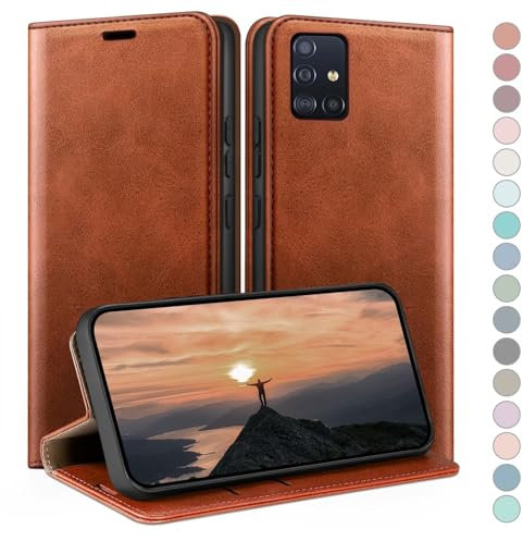 HUOUH für Samsung Galaxy A51 4G Hülle mit RFID Schutzhülle aus Lederhülle Handyhülle,360 Grad Schutz Case,Kartenfach Leder ständer Handy hülle für Samsung A51 Klapphülle Wallet Cover Hellbraun