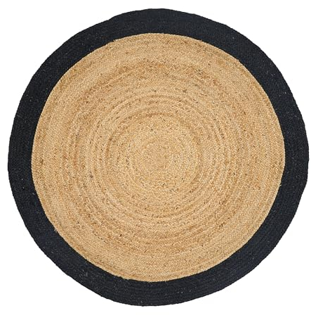 Casa Moro Jute Teppich Tamani Natur Ø 120 cm rund beige Schwarz Teppich-Läufer im Boho-Chic aus 100% Jute handgeflochten Natur-Teppich für einfach schöner Wohnen MA020
