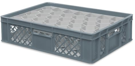 BRB Gläserkiste 600x400 mm für 15, 24, 33 oder 40 Gläser, farbig (Grau, für 33 Gläser Ø 75 mm, Glashöhe max 122 mm)