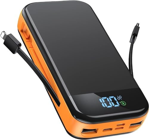 Power Bank 46800mAh, Portable Charger Huge Capacity External Battery Pack, 22.5W QC 3.0 PD Phone Charger, 5 Charging Port Battery Charger With Smart LED Display, Built in 2 Extra Fast Charging Cable