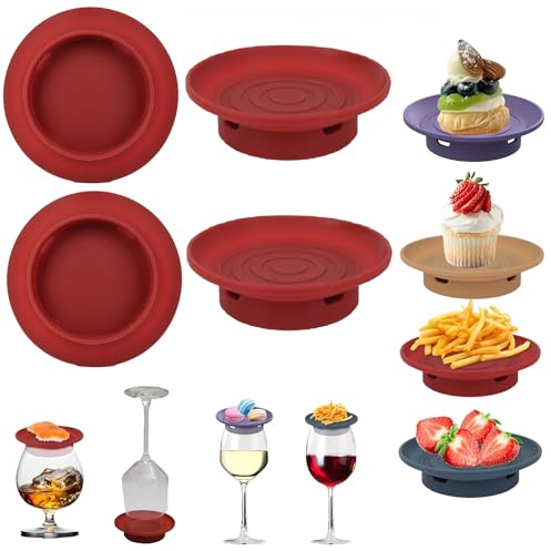 lomonmen 4 Stück Weinglas Topper,Wineglas Charcuterie Topper Kieselgel,Weinglas Topper Charcuterie Untersetzer,Vorspeisenteller Weinglas,Weinglas Aufsatz für Desserts,Getränke,Partyzubehör