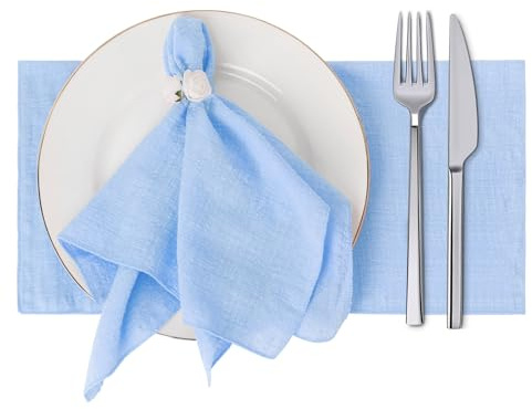 Cloth Napkins Set of 6, 42 x 42cm Soft Linen Napkins, Dinner Table Napkin for Wedding, Dinner, Party, Daily Use (Blue)
