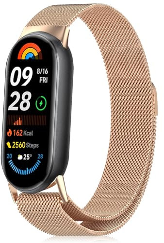 ZoRoll Cinturino Compatibile con Xiaomi Smart Band 10/Band 9/Band 8, Inossidabile Intrecciato a Rete Metallo con Cinturino in Acciaio Compatibile con Xiaomi Mi Band10/Band9/Band8 - Oro Rosa