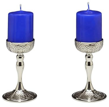 Mullingar Pewter Set mit 2 Kerzenleuchtern Book of Kells Zinn Metall keltische Muster und Knoten Hochzeit Geschenk Geburtstag Geschenk H 11,4 cm