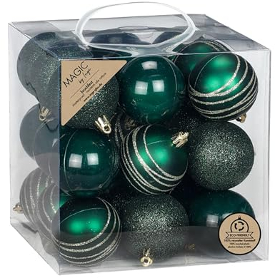 Inge-glas Weihnachtskugeln Kunststoff 6cm 27er Set - bruchsicher & mit Glitzer - Christbaumkugeln für Weihnachtsbaum - Weihnachtsbaumkugeln & Christbaumschmuck zu Weihnachten Grün - Noble Green
