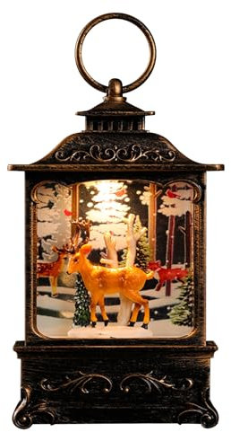 Weihnachten LED-Laterne Mit Schneegestöber - Glitzernde Leuchte Schneekugel für Thanksgiving, Halloween, Weihnachtsdekoration und Geschenk (Rentier)