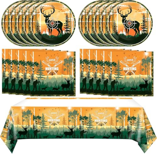 Zempertoopa Décorations d'Anniversaire de Chasse, Assiettes en Carton, Ensemble de Vaisselle à Thème (A)