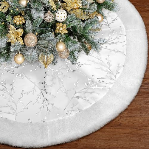 Garneck Weihnachtsbaum Decke 90cm, Weihnachtsbaum Rock Weihnachtsbaumdecke Rund Weihnachtsbaum Decke Groß Fell Christbaumdecke Christbaumständer Teppich Baumdecke Weihnachtsbaum Deko