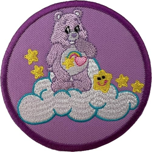 Purple Care Bears Best Friend Bear Patch Iron On Sew On Rainbow Heart Star Cloud