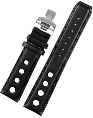 HASGTFM Lederarmband passend for Tissot 1853 Sports Racing Series PRS516 T91 T044, weiches Armband, 20 mm, Armband mit Faltschließe(Black Silver,20mm)